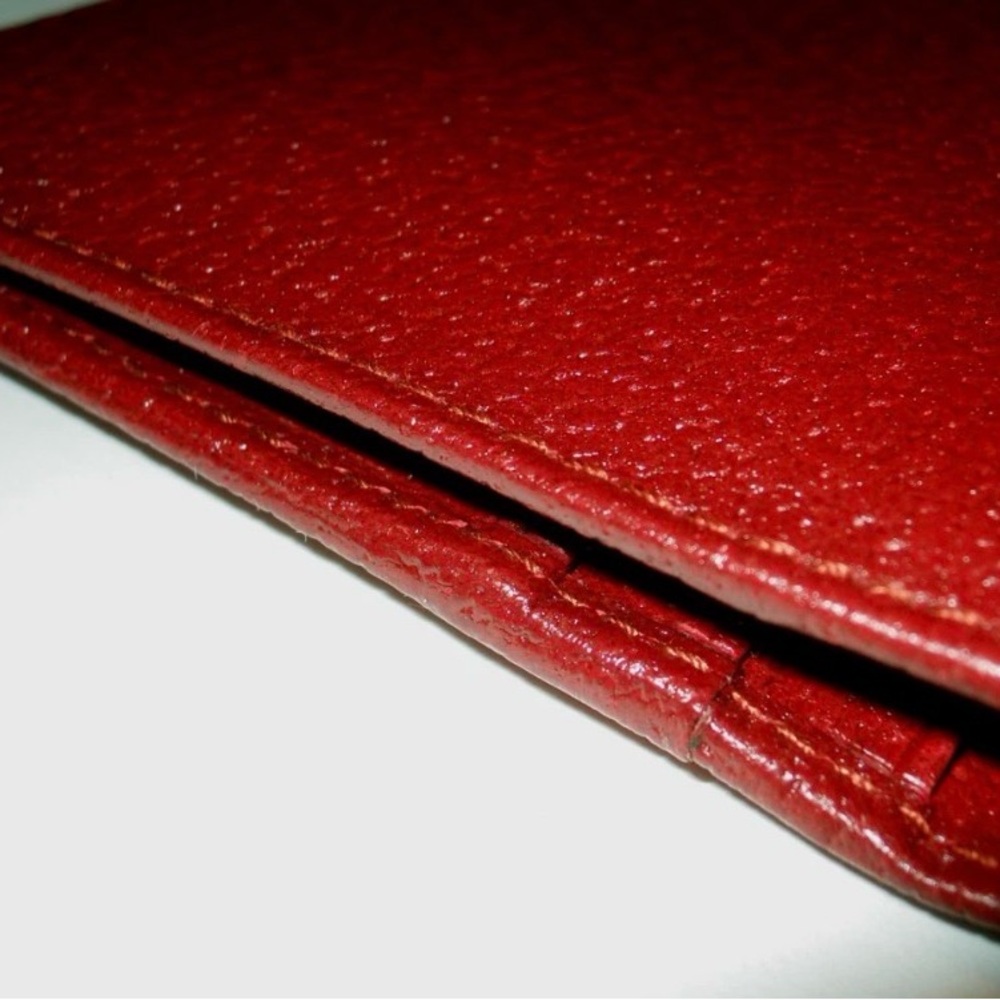 AUTH Gucci Brick Red Embossed Leather Logo Card Wallet Italy - Picture 7 of 10